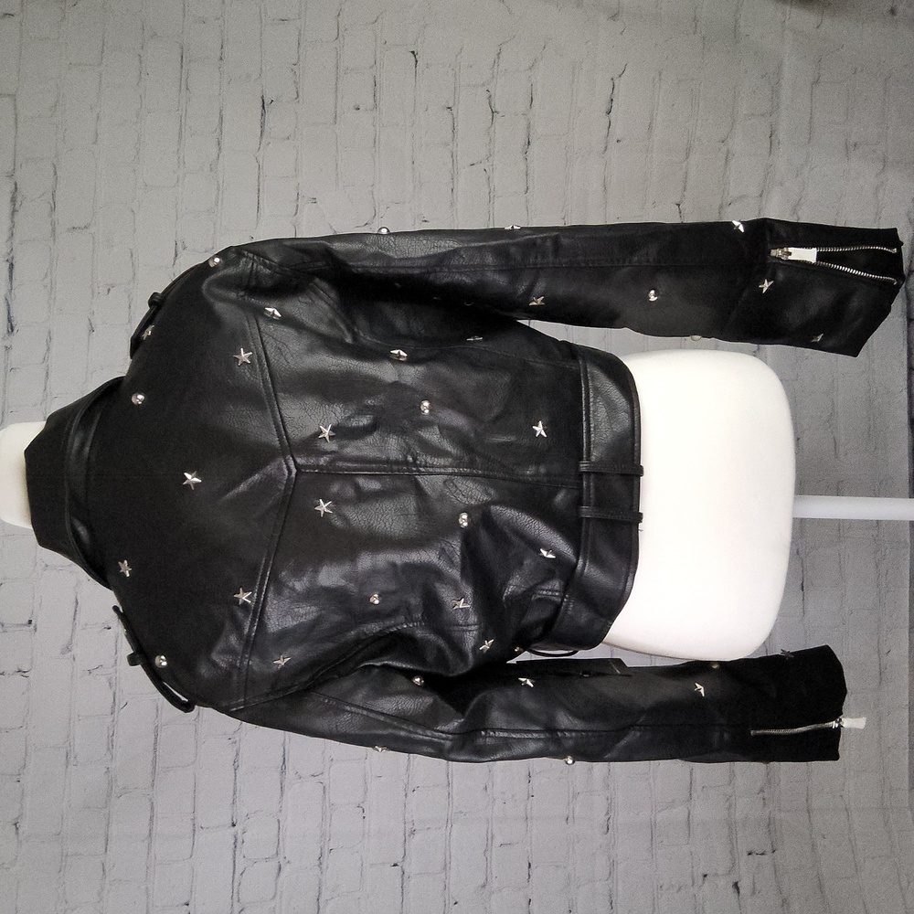 Nwt discontinued forever21 moto vegan motorcycle faux leather Biker jacket L - Picture 5 of 6